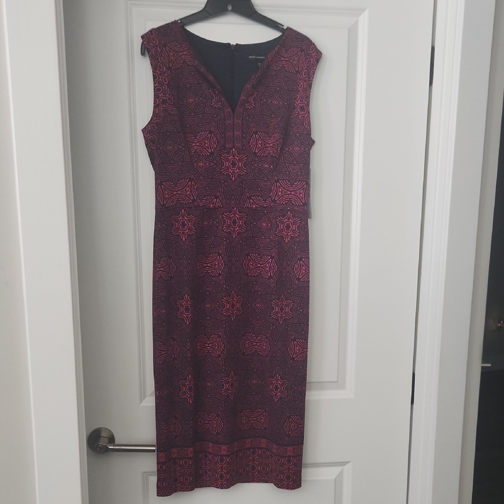 Maggy London Dark Red and Blue Geometric Midi Dress
